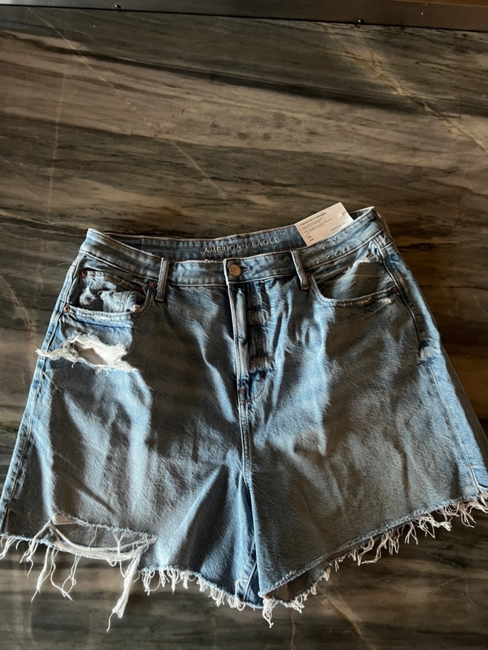 American Eagle Outfitters Light Blue Distressed Jean Shorts